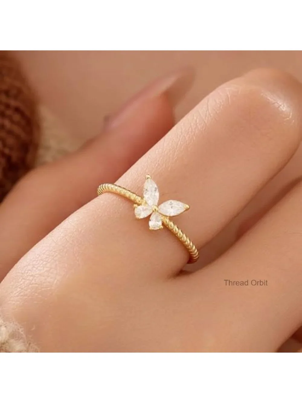 CZ Butterfly Ring 925 Sterling Silver 14K Gold Plated Dainty Promise Stackable